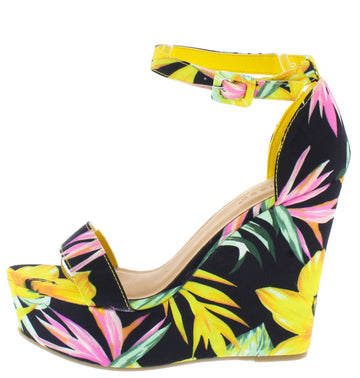 Chelsea Wedge Heels- Yellow Floral